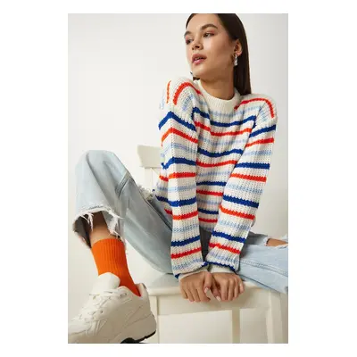 Happiness İstanbul Women's Ecru Striped Knitwear Sweater