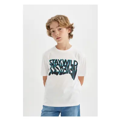 DEFACTO Boy's Crew Neck Printed Short Sleeve T-Shirt