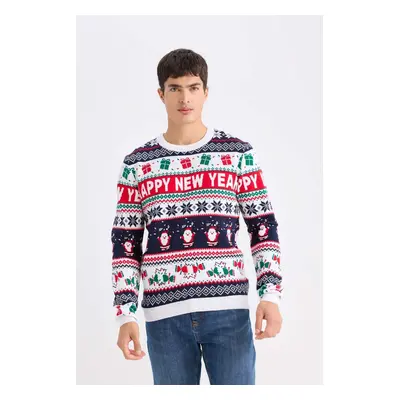 DEFACTO Standard Fit Christmas Themed Crew Neck Knitted Sweater