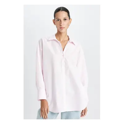 DEFACTO Oversize Wide Fit Basic Plain Oxford Long Sleeve Shirt