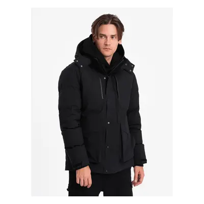 Ombre Men's winter jacket with detachable hood and cargo pockets - black