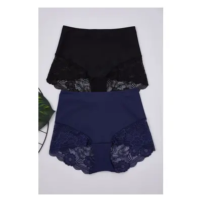 Trendyol Curve Black-Navy Blue Pack High Waist Lace Soft Comfortable Plus Size Panties