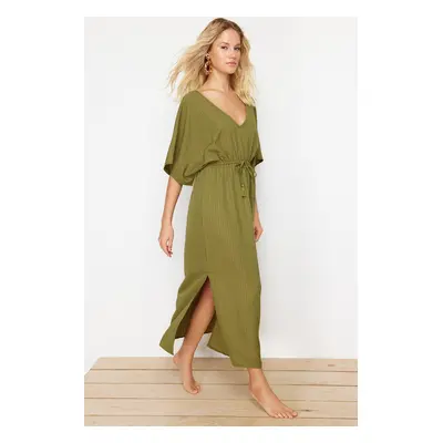 Trendyol Khaki Maxi Woven Tie-Up Beach Dress