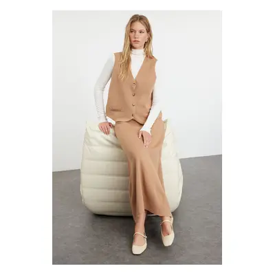 Trendyol Camel Knitwear Vest Skirt Bottom-Top Set