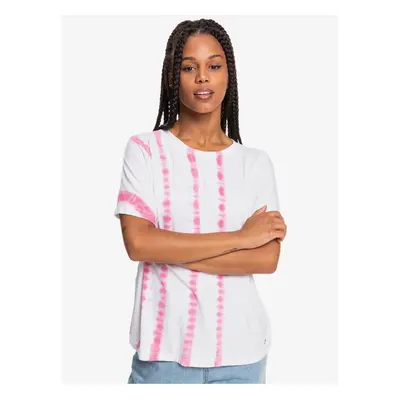 Pink-White Women's Patterned T-Shirt Roxy Over The Rainbo - Women