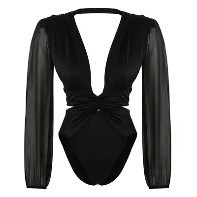 Trendyol Black*001 Plain Deep V Strap Swimsuit