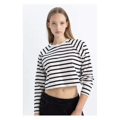 DEFACTO Cool Loose Fit Crew Neck Striped Long Sleeve T-Shirt