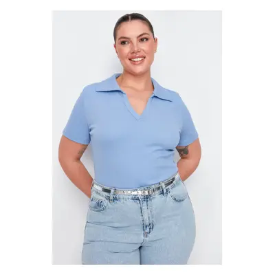 Trendyol Curve Blue Camisole Knitted Plus Size Blouse