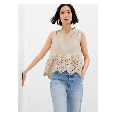 GAP Cotton Peplum Top with Lace - Women