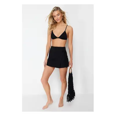 Trendyol Black Woven Tied Textured Linen Blend Beach Shorts Skirt