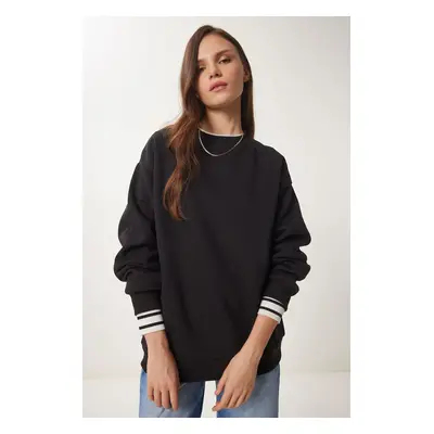 Happiness İstanbul Women's Black Raised Basic Sweatshirt