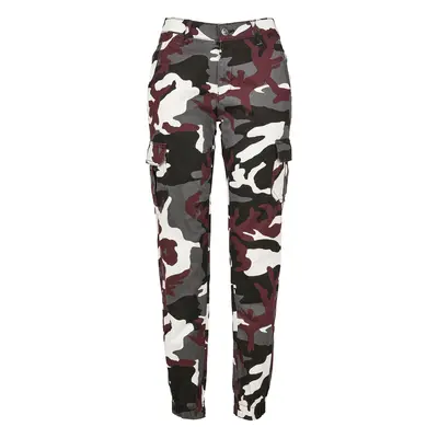 Camo Cargo Women's High Waisted Trousers with Burgundy Mask