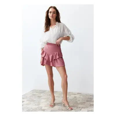 Trendyol Pale Pink Skirt Frilly Mini Length Woven Skirt