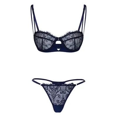 Trendyol Navy Blue Lace Piping Detail Rope Strapless Knitted Underwear Set