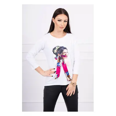 Blouse with graphics and colorful bow 3D white