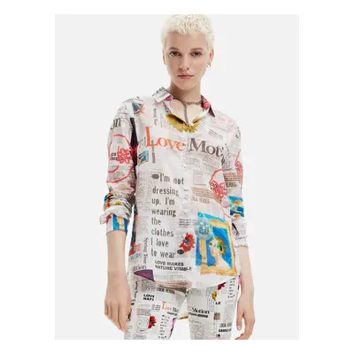 White Women Patterned Shirt Desigual Newspaper - Women