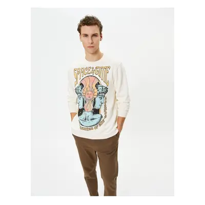 Koton Crew Neck Sweatshirt Mystic Printed Long Sleeve Ribbed