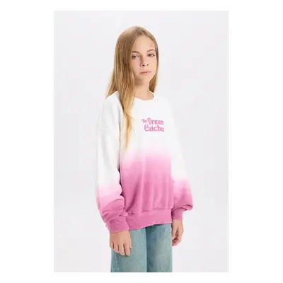 DEFACTO Girl Oversize Wide Pattern Crew Neck Gradient Printed Sweatshirt