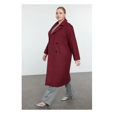 Trendyol Curve Claret Red Oversize Fit Double Breasted Closure Wool Blend Cashmere Coat