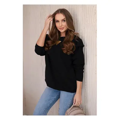 Cotton blouse with ruffles on the shoulders black