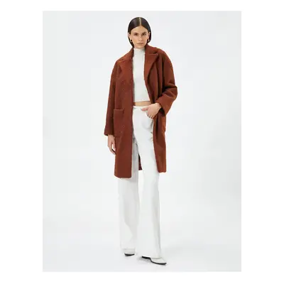 Koton Oversize Long Boucle Coat Double Breasted Pocket Detailed Bélelt