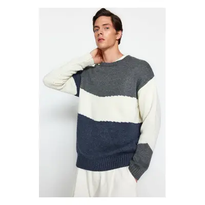 Trendyol Multi Color Oversize Fit Oversize Crew Neck Color Block kötöttáru pulóver