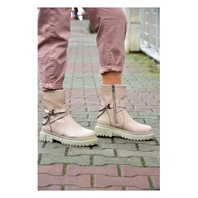 Fox Shoes Nude Women's Thick-soled Chain Boots