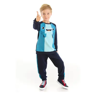 Denokids Shark Navy Blue Boy Tracksuit Set