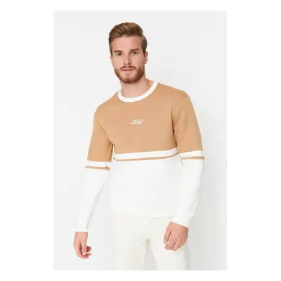 Trendyol Camel Regular/Normal Cut Long Sleeve Printed Panelled Sweatshirt