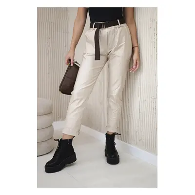 Kesi Włoski Waxed trousers with a belt beige