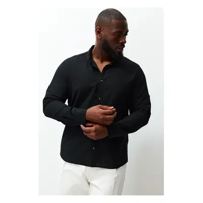 Trendyol Large Size Black Regular Fit Comfortable Button Collar Shirt