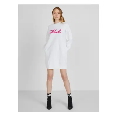 White Women's Hoodie Dress with Balloon Sleeves KARL LAGERFELD - Women