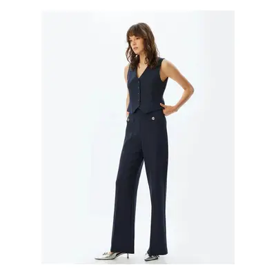 Koton Women's Trousers Navy Blue 5wak40111uw