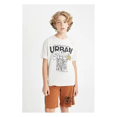 DEFACTO Boy's Crew Neck Printed Short Sleeve T-Shirt