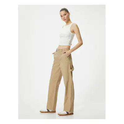 Koton Wide Leg Trousers High Waist Pocket Detailed