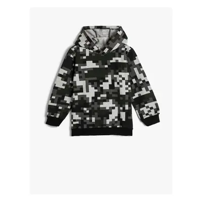 Koton Geometric Patterned Hooded Sweatshirt Raised