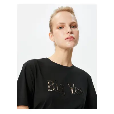 Koton Slogan Embroidered Cotton T-Shirt