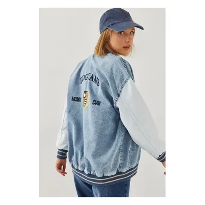 Bianco Lucci Women's Embroidered Oversize Jean Jacket