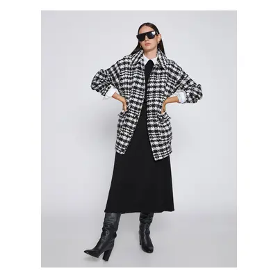 Koton Oversize gyapjú Houndstooth Cachet kabát ing gallér