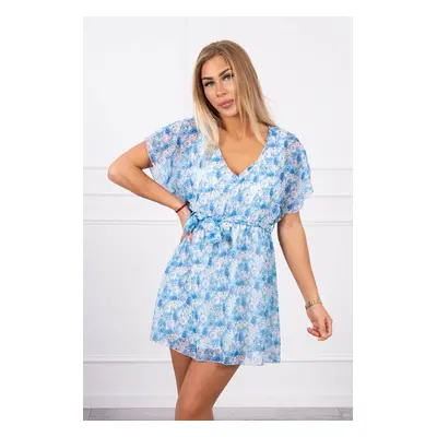 Floral dress with waist tie blue