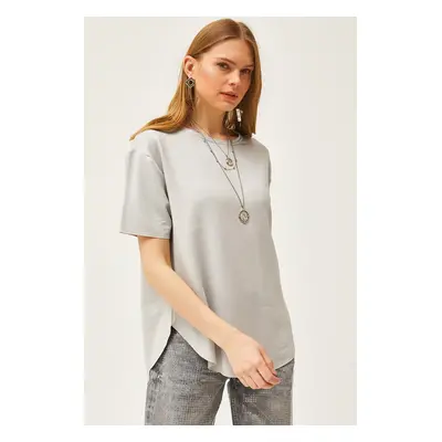 Olalook Women's Gray Modal Touch Soft Textured Six Oval T-Shirt