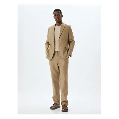 Koton Linen Jacket Blazer Slim Fit Buttoned Pocket Detailed