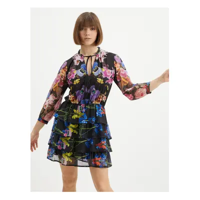 Black Women Floral Short Dress Desigual Lyon - Women