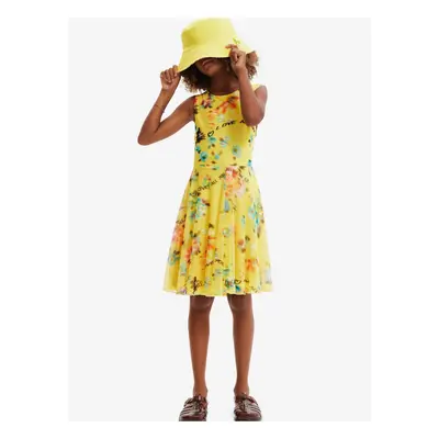 Yellow Girly Floral Dress Desigual Gardenia - Girls