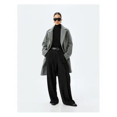 Koton Long Cashmere Coat with Flap and Double Pocket Detail