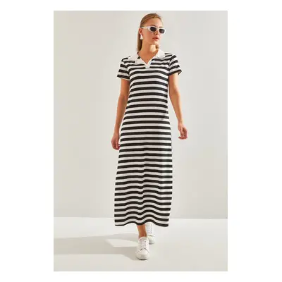 Bianco Lucci Women's Polo Neck Striped Long Dress