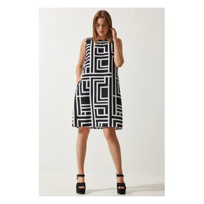 Happiness İstanbul Women's Vivid White Black Patterned Summer Bell Dress