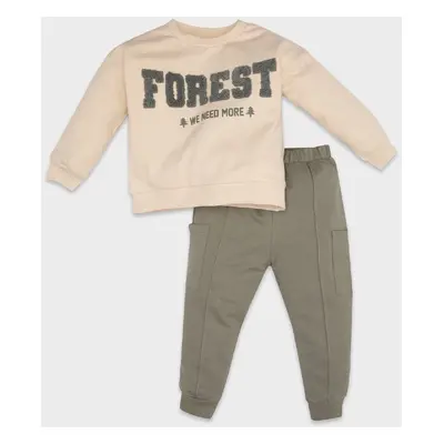 DEFACTO Baby Boy 2-Piece Set Printed Crew Neck Sweatshirt Elastic Waist Jogger Tracksuit Bottoms