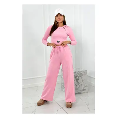 Cotton set ribbed blouse + trousers light pink