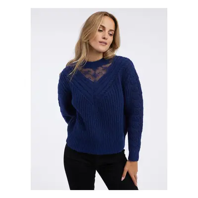 Orsay Women's Sweater with Lace in Navy Blue - Women